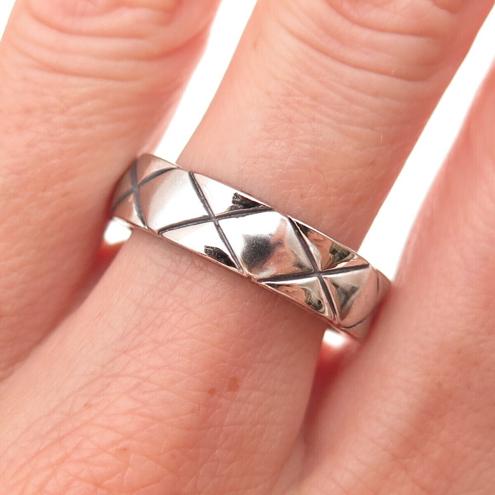 925 Sterling Silver Vintage X-Shape Oxidized Band Ring Size 9